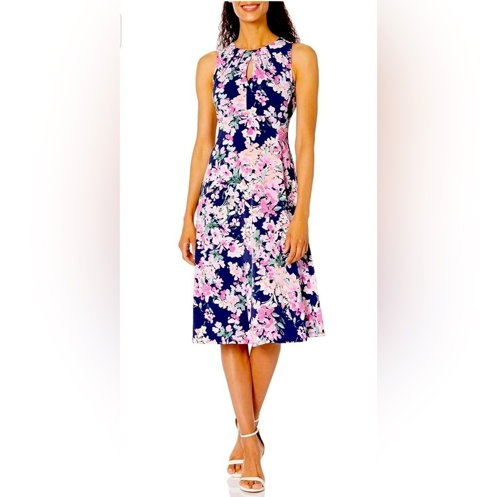 London Times Petite Floral Sleeveless A-Line Midi Dress Size 10p Msrp $108